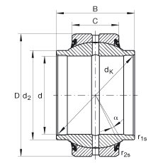 關節軸承 GE45-HO-2RS, 根據 DIN ISO 12 240-1 標準, 需維護，兩側唇密封