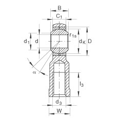桿端軸承 GIKL16-PB, 根據(jù) DIN ISO 12 240-4 標(biāo)準(zhǔn)，帶左旋內(nèi)螺紋，需維護