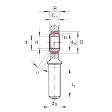 桿端軸承 GAR12-UK, 根據(jù) DIN ISO 12 240-4 標(biāo)準(zhǔn)，帶右旋外螺紋，需維護(hù)