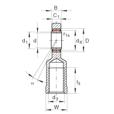 桿端軸承 GIR70-UK-2RS, 根據(jù) DIN ISO 12 240-4 標(biāo)準(zhǔn)，帶右旋內(nèi)螺紋，免維護(hù)，兩側(cè)唇密封