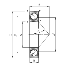 角接觸球軸承 7311-B-TVP, 根據 DIN 628-1 標準的主要尺寸，接觸角 α = 40°