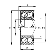 角接觸球軸承 3810-B-2Z-TVH, 雙列，雙側(cè)間隙密封，接觸角 α = 25°