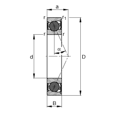主軸軸承 HCB7017-E-2RSD-T-P4S, 調節，成對或單元安裝，接觸角 α = 25°，陶瓷球，兩側唇密封，非接觸，限制公差