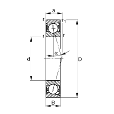 主軸軸承 B7026-C-2RSD-T-P4S, 調節，成對安裝，接觸角 α = 15°，兩側唇密封，非接觸，加嚴公差
