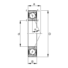 主軸軸承 B71903-E-2RSD-T-P4S, 調節，成對安裝，接觸角 α = 25°，兩側唇密封，非接觸，限制公差