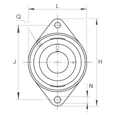 軸承座單元 RCJT1-7/16, 對角法蘭軸承座單元，鑄鐵，根據(jù) ABMA 15 - 1991, ABMA 14 - 1991, ISO3228 帶有偏心緊定環(huán)，R型密封，英制